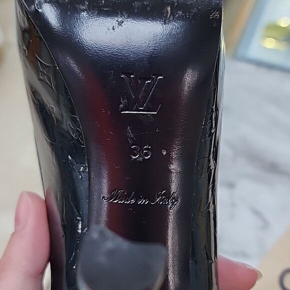 Authentic Louis Vuitton Green Vernis & Gold Peep Toe Pumps Heels shoes SZ 36 - Picture 3 of 9